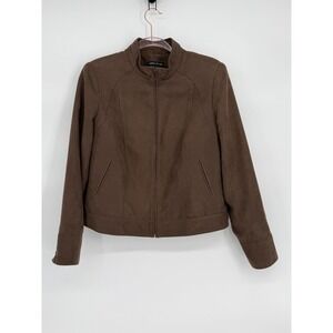 Tribal Studio Brown Faux Suede Zip Up Mock Neck Jacket Womens Sz L